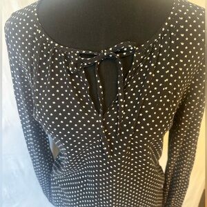GAP Star Print Tie Neck Blouse Black & White Long Sleeve Top Medium
